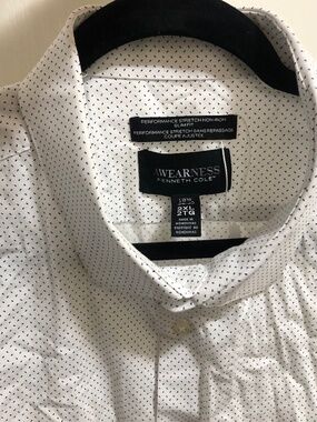 Kenneth Cole 2XL 18.5 34/35 men’s dress shirt white with tiny black navy dashes